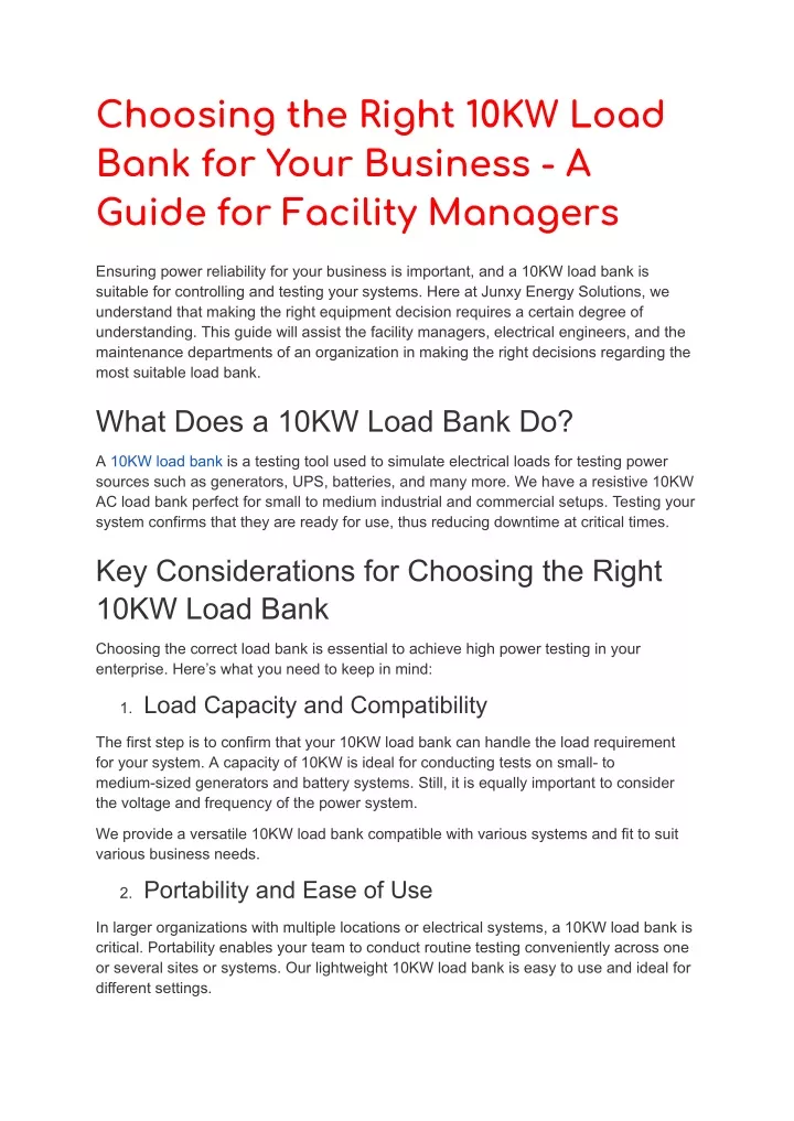 choosing the right 10kw load bank for your