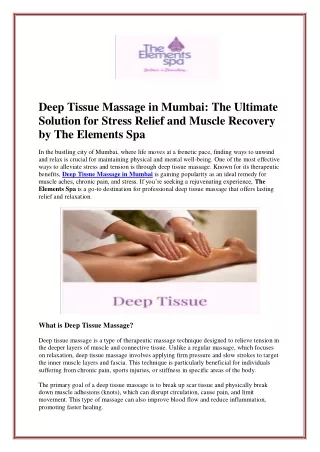 Deep Tissue Massage in Mumbai: The Ultimate Solution for Stress Relief and Muscl