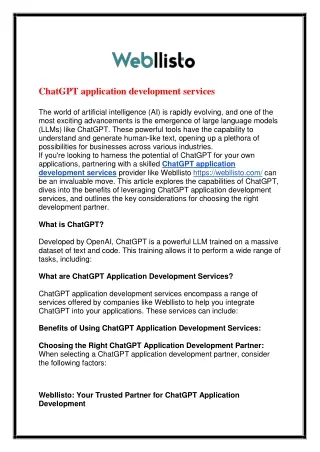 chatgpt application development services