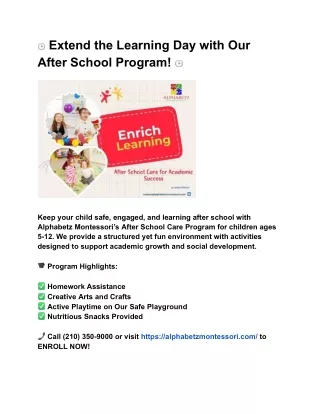 Extend the Learning Day with Our After School Program!