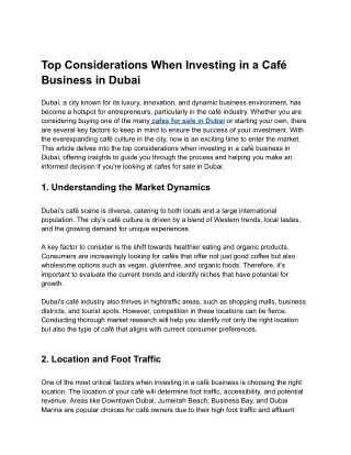 Top Considerations When Investing in a Café Business in Dubai