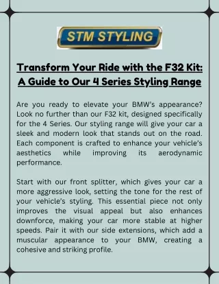 Transform Your Ride with the F32 Kit A Guide to Our 4 Series Styling Range