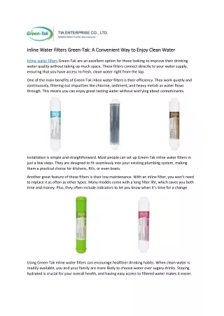 Inline Water Filters Green-Tak: A Convenient Way to Enjoy Clean Water