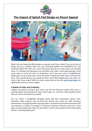 Empex Watertoys® - The Impact of Splash Pad Design on Resort Appeal