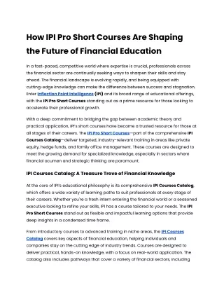 How IPI Pro Short Courses Are Shaping the Future of Financial Education