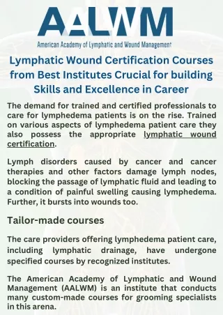 Lymphatic Wound Certification Courses from Best Institutes Crucial for building