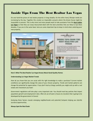 Inside Tips From The Best Realtor Las Vegas