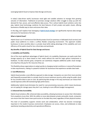 leveraging hybrid cloud to improve data storage