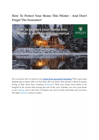 How To Protect Your Home This Winter - And Don't Forget The Insurance!
