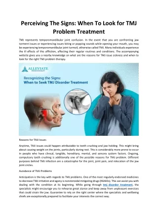 Perceiving The Signs: When To Look for TMJ Problem Treatment