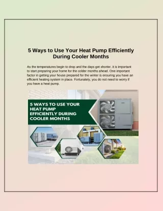 5 Ways to Use Your Heat Pump Efficiently During Cooler Months