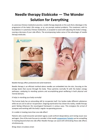 Needle therapy Etobicoke  The Wonder Solution for Everything
