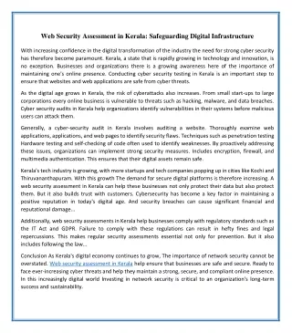 Web Security Assessment in Kerala: Safeguarding Digital Infrastructure