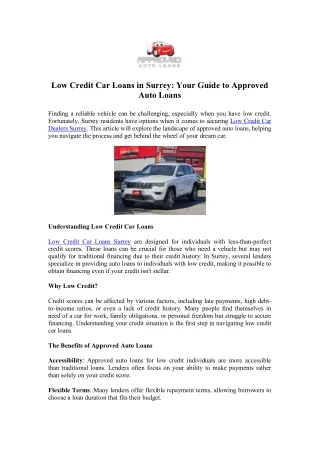 Explore Low Credit Cars in Surrey - Approved Auto Loans