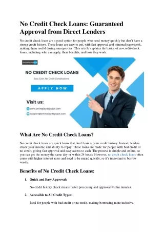 No Credit Check Loans