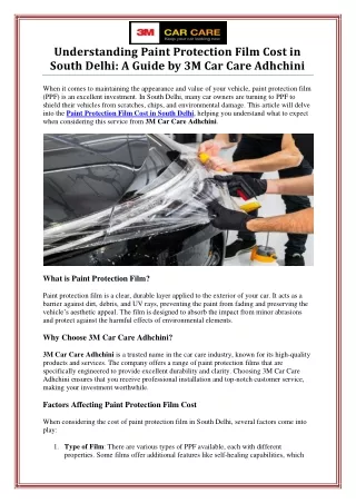 Understanding Paint Protection Film Cost in South Delhi