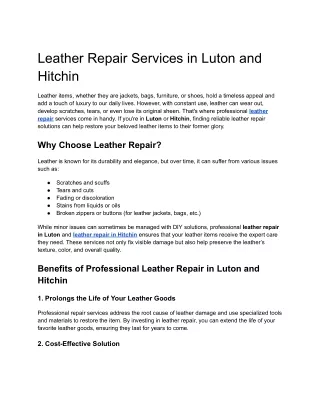 Leather Repair Services in Luton and Hitchin