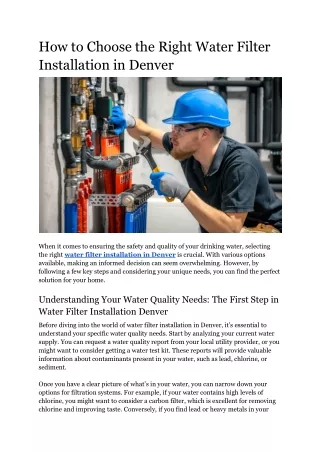 How to Choose the Right Water Filter Installation in Denver