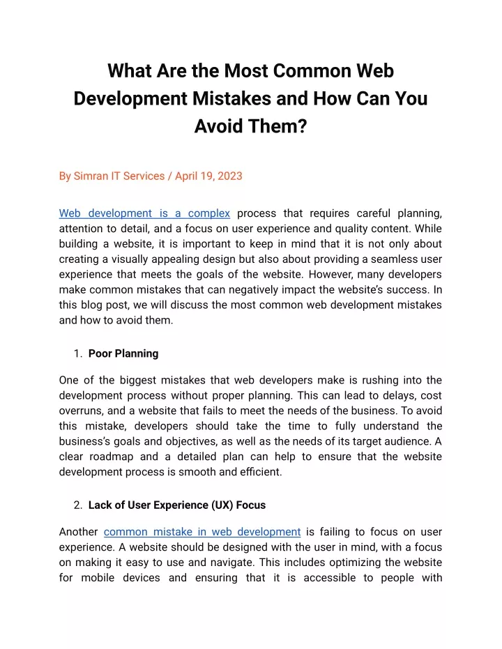 what are the most common web development mistakes