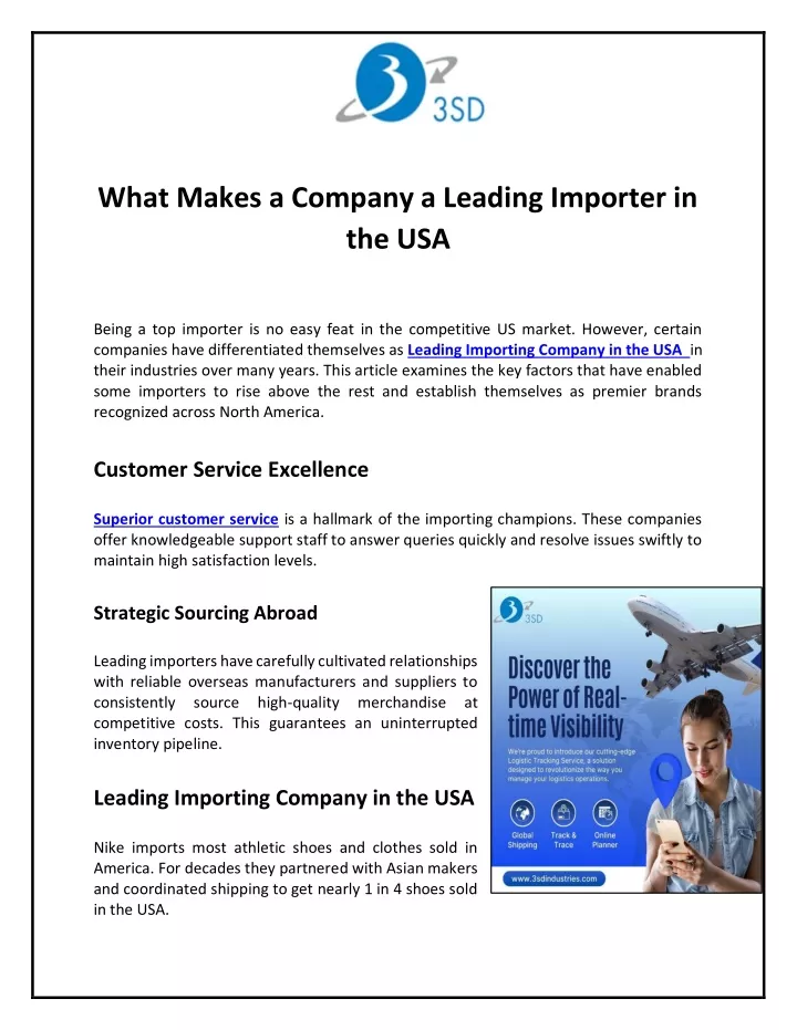 what makes a company a leading importer in the usa