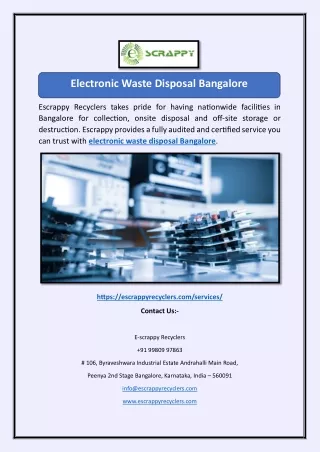 Electronic Waste Disposal Bangalore