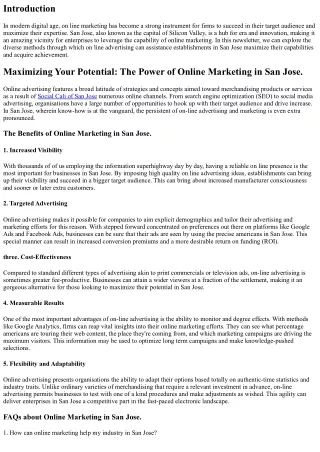 Maximizing Your Potential: The Power of Online Marketing in San Jose.