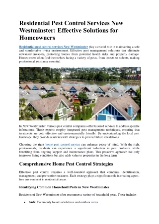 Residential Pest Control Services New Westminster Effective Solutions for Homeowners