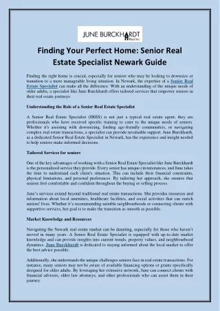 Finding Your Perfect Home: Senior Real Estate Specialist Newark Guide