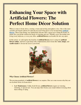 Shop Artificial Flowers Online – Enhance Your Home with Vases, Lamps & Candle Stands  Dusaan