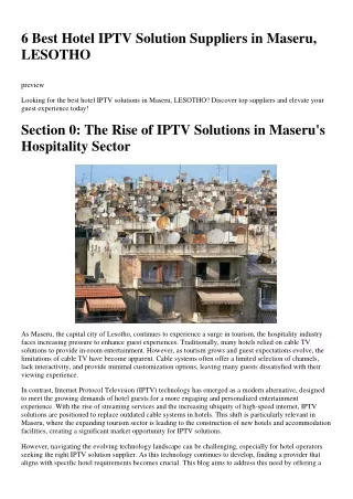 6 Best Hotel IPTV Solution Suppliers in Maseru, LESOTHO