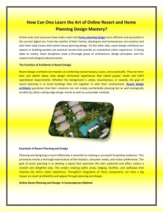How Can One Learn the Art of Online Resort and Home Planning Design Mastery