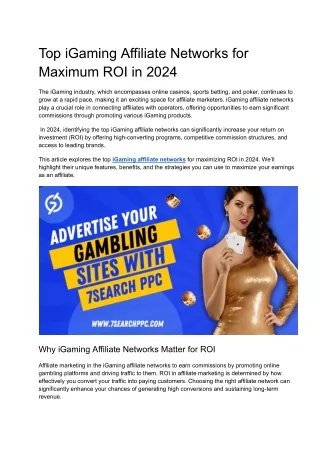 Top iGaming Affiliate Networks for Maximum ROI in 2024