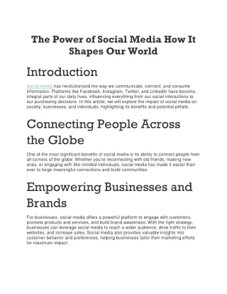 The Power of Social Media How It Shapes Our World