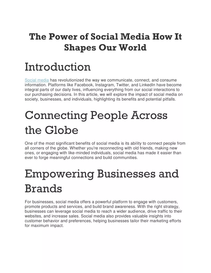 the power of social media how it shapes our world