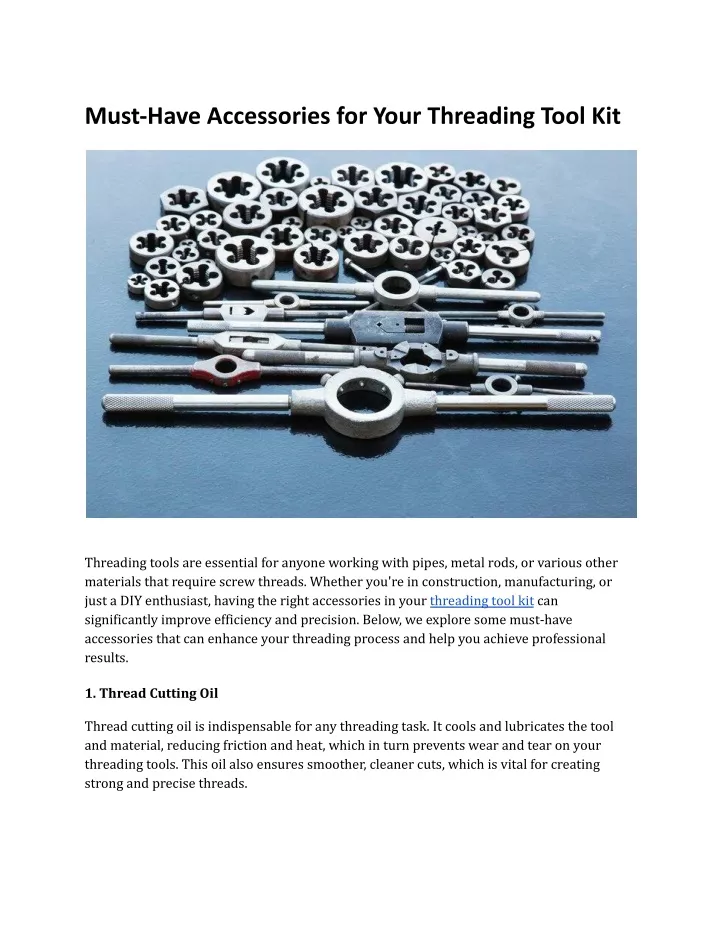 must have accessories for your threading tool kit