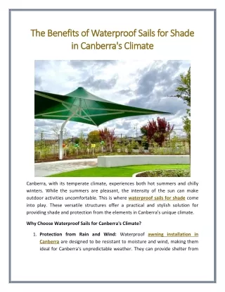 The Benefits of Waterproof Sails for Shade in Canberras Climate