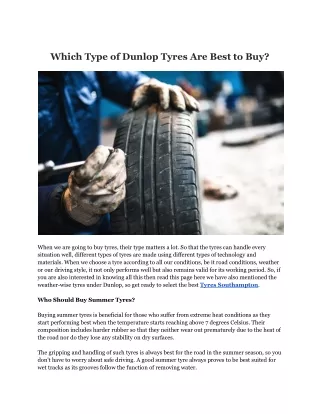 Which Type of Dunlop Tyres Are Best to Buy