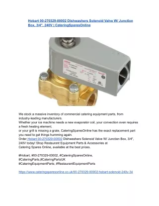 Hobart 00-270329-00002 Dishwashers Solenoid Valve W_ Junction Box, 3_4_, 240V _ CateringSparesOnline