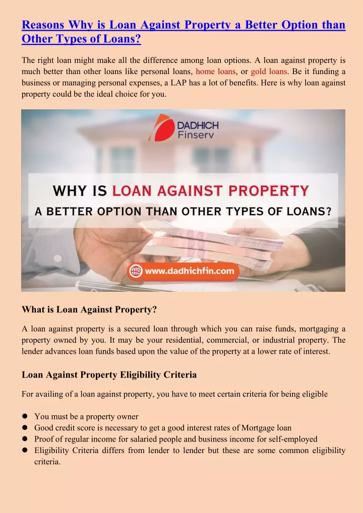 reasons why is loan against property a better