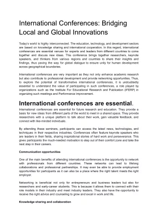 International Conferences: Bridging Local and Global Innovations