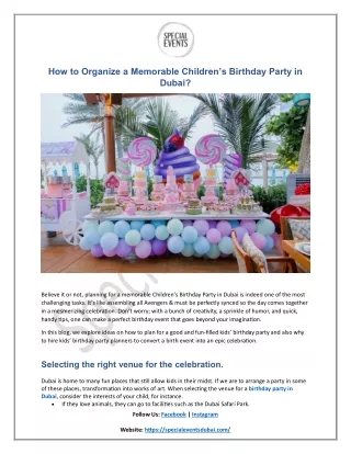 How to Organize a Memorable Children’s Birthday Party in Dubai