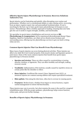 Sports Injury Physiotherapy in Swansea