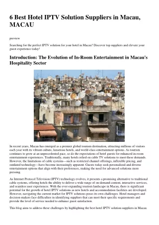 6 Best Hotel IPTV Solution Suppliers in Macau, MACAU