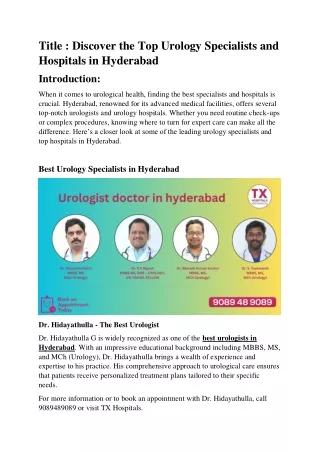 Urology Hospital in Hyderabad
