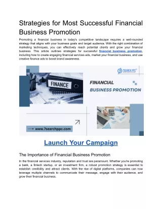 Strategies for Most Successful Financial Business Promotion