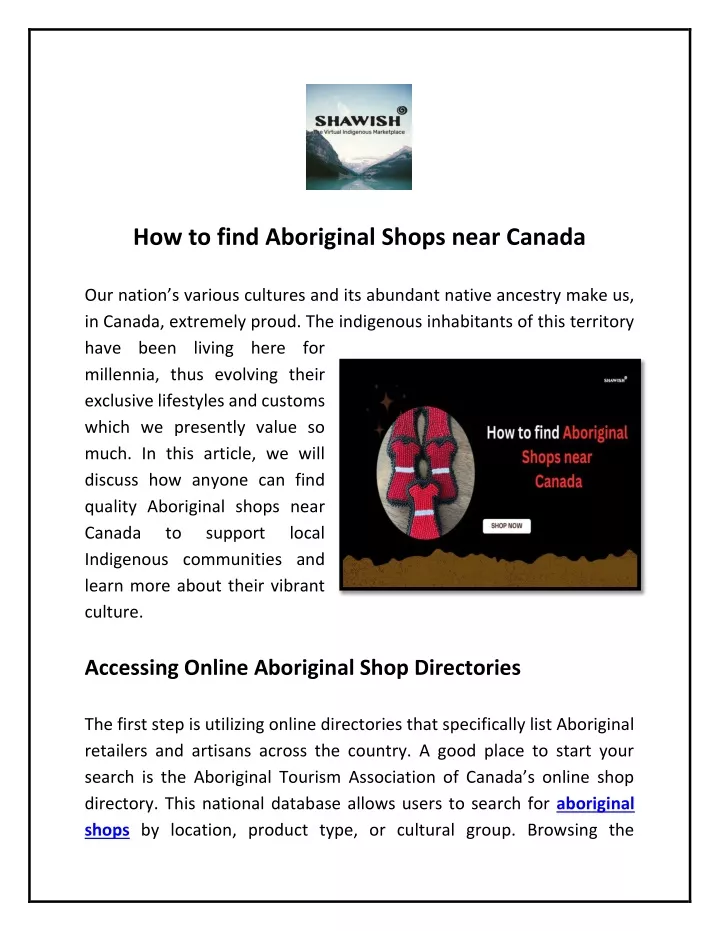 how to find aboriginal shops near canada