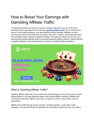 How to Boost Your Earnings with Gambling Affiliate Traffic