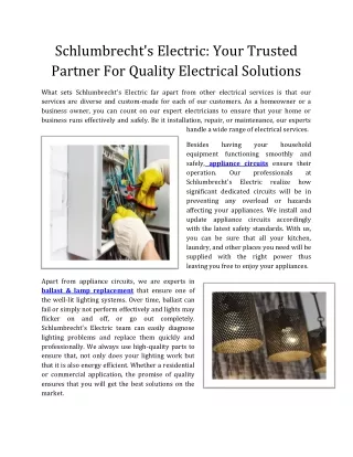 Schlumbrecht's Electric: Your Trusted Partner For Quality Electrical Solutions