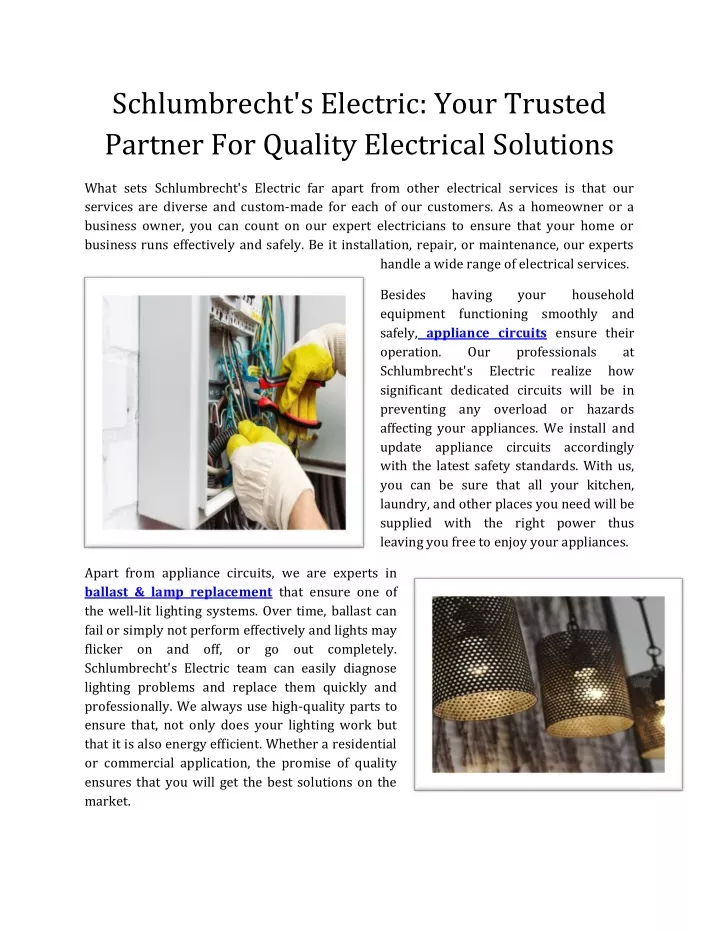 schlumbrecht s electric your trusted partner