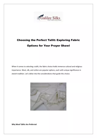 Choosing the Perfect Tallit- Exploring Fabric Options for Your Prayer Shawl